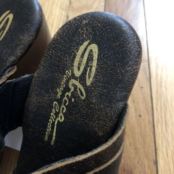 Sbicca Vintage Collection Western Distressed Leather Wood Platform Sandals 10 - Picture 3 of 6